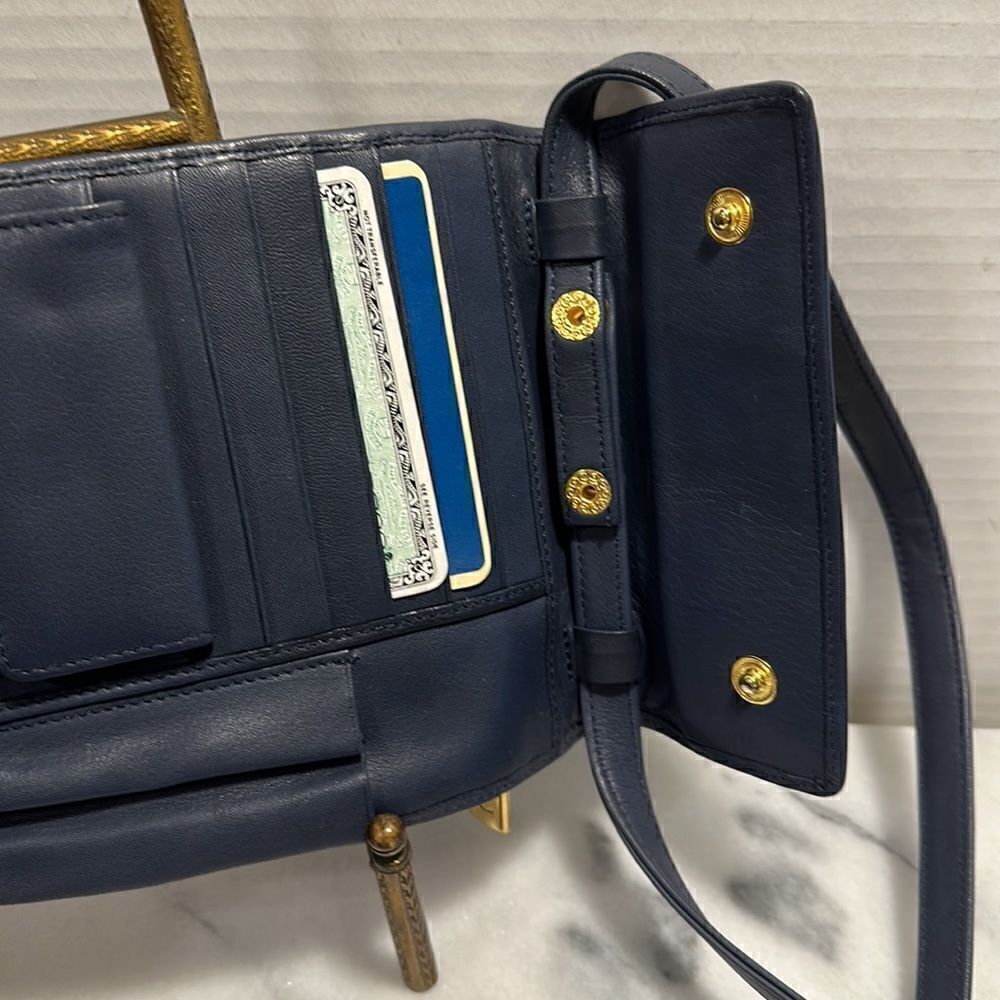 Louvier Paris blue leather crossbody wallet traveling - Picture 4 of 12